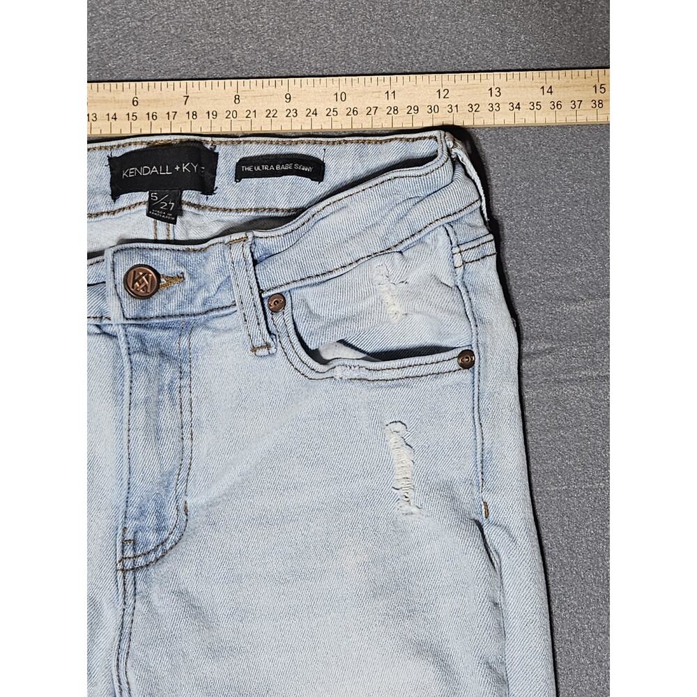 Kendall + Kylie Womens 5 27 Blue The Ultra Babe Skinny Jeans Light Wash Distress - Picture 8 of 14